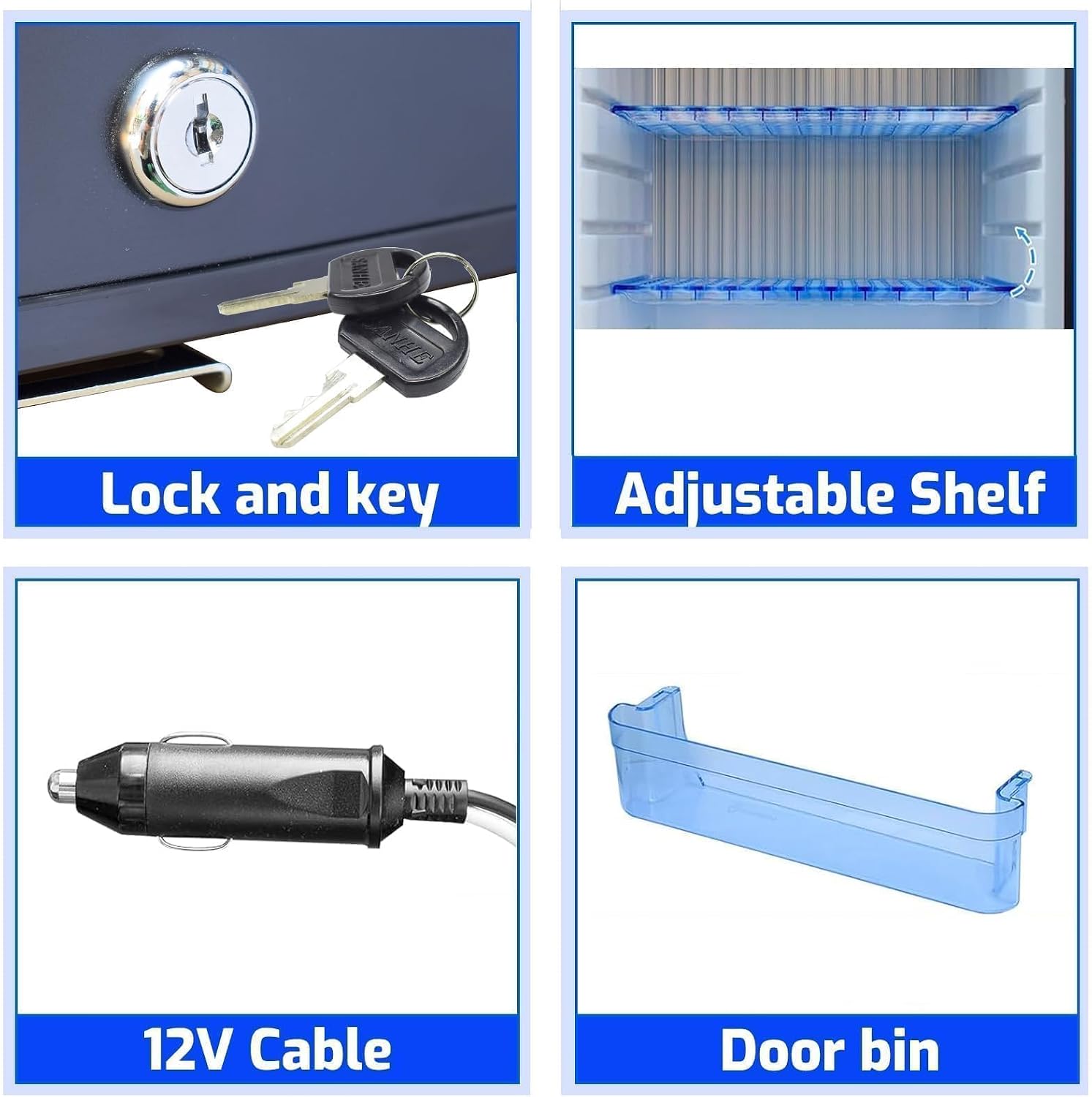 12V RV Refrigerator with Lock, 1.7 Cu.Ft Compact Refrigerator, 12V Mini Fridge Silent Semi Truck Refrigerator, Small Fridge with Reversible Door Compact Refrigerator for RV, Camping, Boat Use