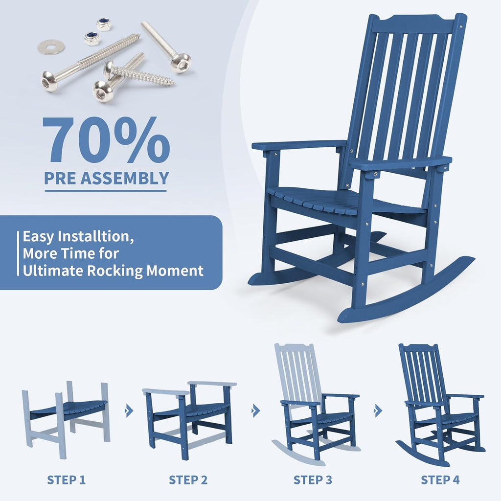 Outdoor Rocking Chairs Set of 4, Oversized All Weather High Back Porch Rocker, Patio Rockers for Outside