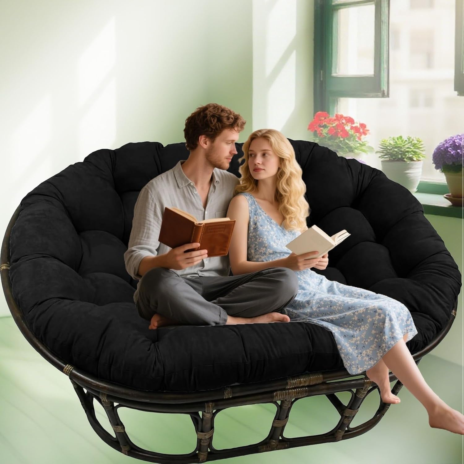 Wicker Papasan Chair Cushion, Shaggy Double Papasan Cushion, Modern Style Cozy Saucer Chair Mat, Soft Thicken Egg Chair Cushion for Round Chair Swing Chair Patio