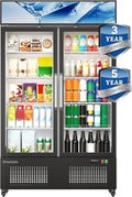 35 Cuft ETL & DOE Certified Commercial Merchandiser Refrigerators 2 Doors,Upright Display Retail Fridge Cooler with Adjustable Shelves,Built-in LED Light,Lightbox,Lockable Doors,Black,Kfreshzldm