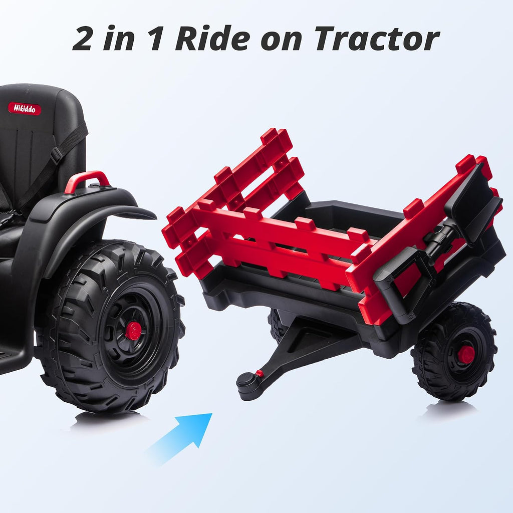 Hikiddo 24V Kids Ride on Tractor Toy, Electric Tractor for Kids 3-8 with Trailer, 2x200W Motors - Red