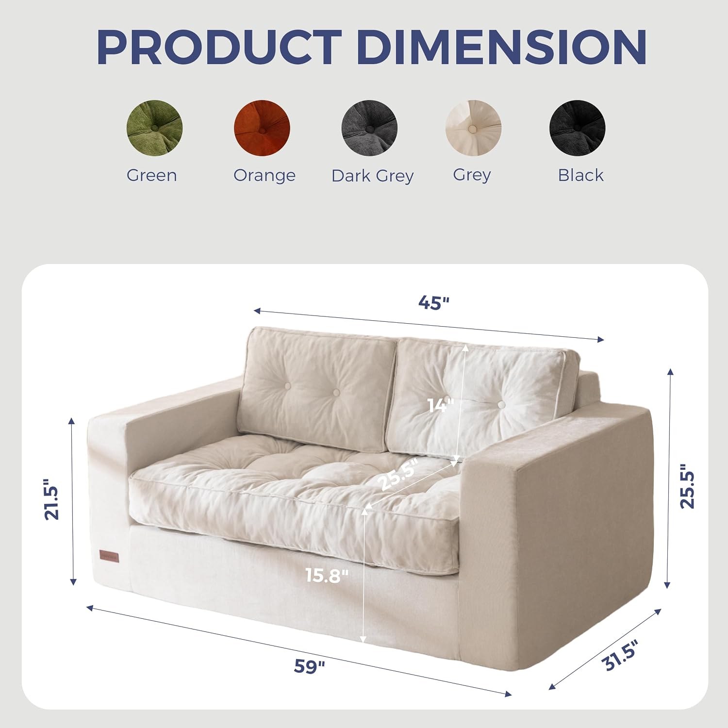 MAXYOYO Boneless Sofa Couch, 59' Loveseat Sofa for Small Space, Tufted Floor Couch Bean Bag Chair for Living Room Bedroom Apartment, Sofa in a Box, No Assembly Needed, Grey