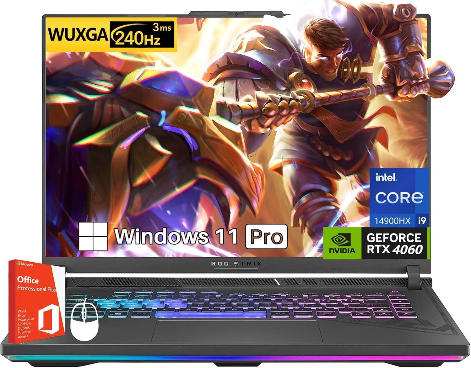 ASUS ROG Strix G16 Gaming Laptop, 16' 240Hz Display, Office Lifetime License, Intel i9-14900HX, GeForce RTX 4060, 32 GB DDR5, 1 TB SSD, Backlit KB, Wi-Fi 6E, Windows 11 Pro, w/Accessories