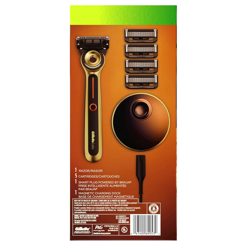Gillette Labs Heated Razor Gold Edition - 1 Handle, 5 Blade Refills, 1 Charging Dock