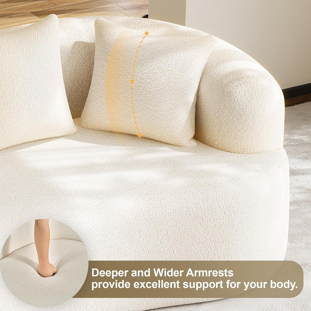 DAMAIFROM 68.5' Loveseat Sofa for Living Room, Modern Luxury Plush Chenille Extra Deep Seat Curved Cloud Floor Couch with 3 Throw Pillows for Small Spaces, No Assembly Needed, Cream White
