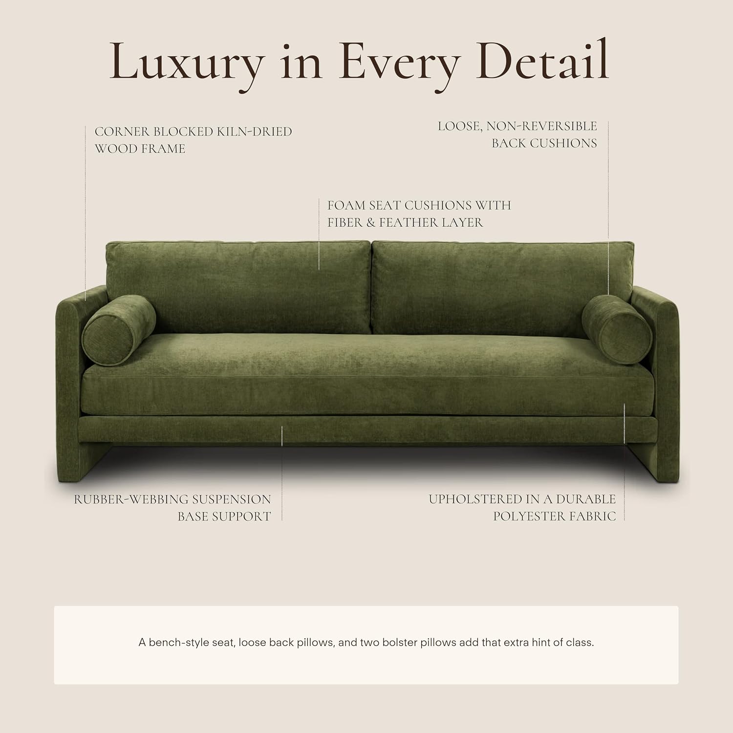 Poly & BARK Fano 99' Sofa with Wide Seating Profile, Clean Tailored Upholstery, and Modern Linear Design for Open Living Rooms