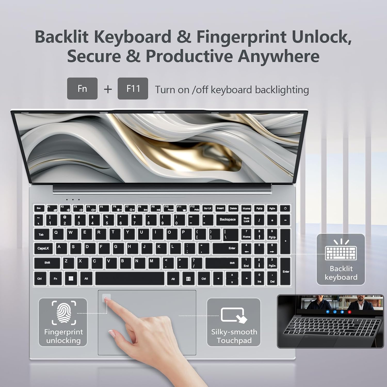 Gaming Laptop, Laptop Computer with Twin Lake N150, Lap top with 16GB DDR4 1TB SSD, 15.6' IPS 1080P, Backlit Keyboard Fingerprint, Win 11 Pro, Portable Laptops for Work Office Student