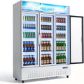 VEVOR Commercial Merchandiser Refrigerator, 36.4 Cu.Ft / 1030L Upright Beverage Cooler, 3 Glass Door Display Refrigerator with Customizable Lightbox, 12 Adjustable Shelves, Soft LED Lighting & Casters