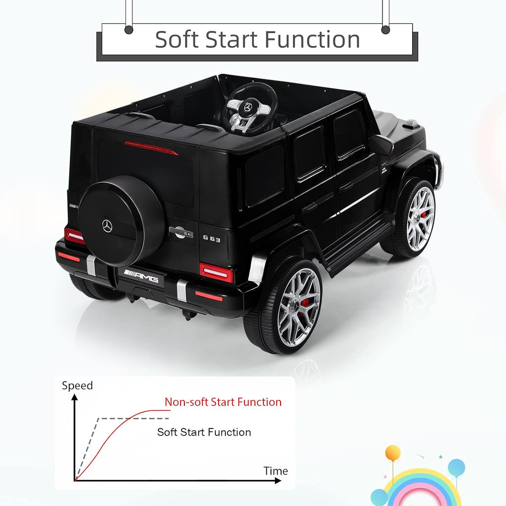 INFANS Licensed Mercedes Benz G63 Kids Ride On Car, 12V Electric Vehicle with Remote Control, Double Open Doors, Music, Bluetooth, Wheels Suspension, Battery Powered for Children Boy Girl (Black)