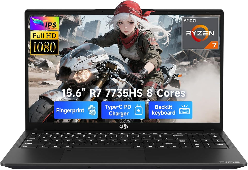 NIMO 15.6' IPS FHD-Gaming-Laptop, AMD Ryzen 7 7735HS 16GB DDR5 RAM 1TB SSD (Beats i7-12650H, 8C/16T, Up to 4.75GHz) Computer with Radeon 680M Graphics 100W Type-C Backlit Keyboard Fingerprint