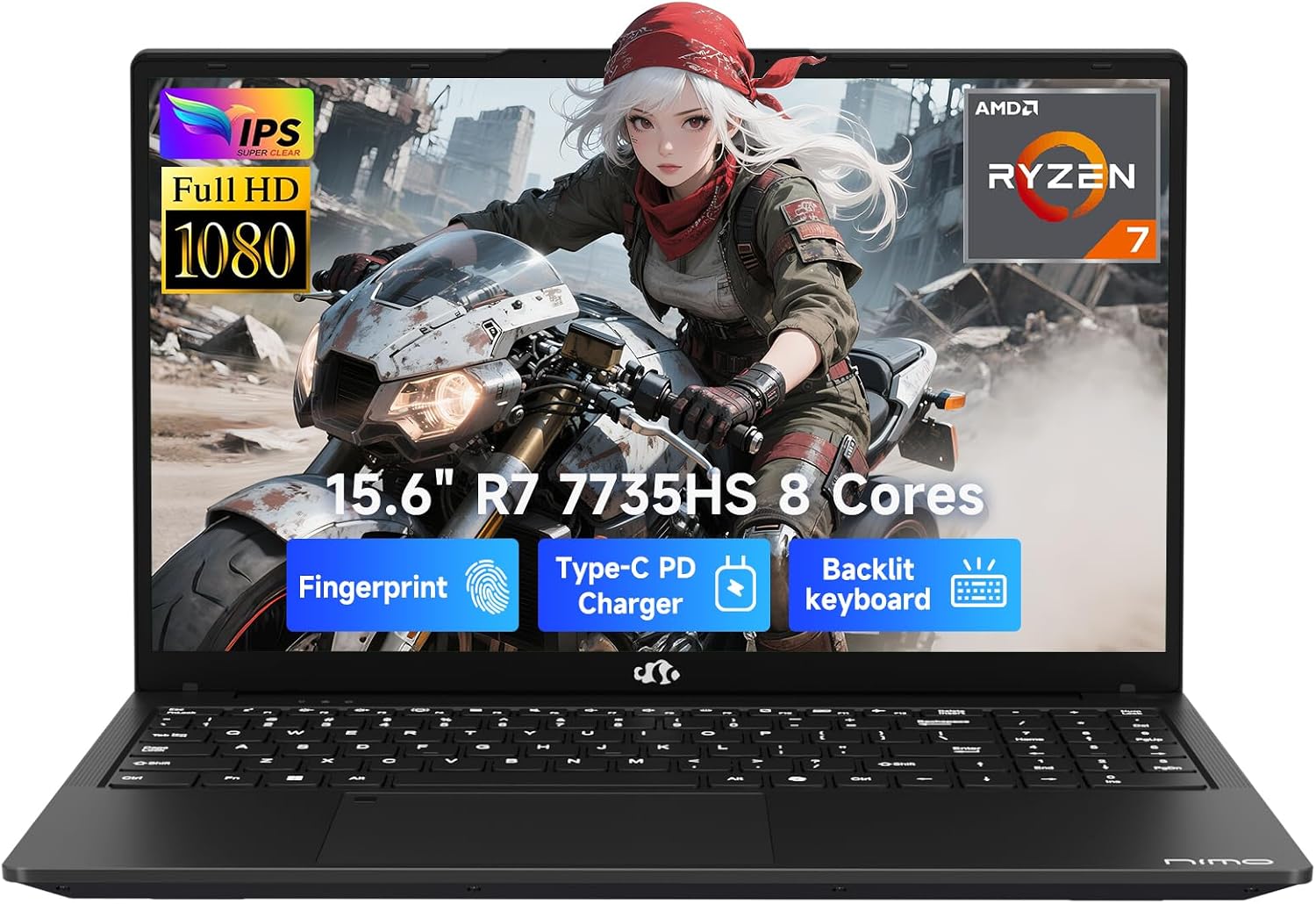NIMO 15.6' IPS FHD-Gaming-Laptop, AMD Ryzen 7 7735HS 16GB DDR5 RAM 1TB SSD (Beats i7-12650H, 8C/16T, Up to 4.75GHz) Computer with Radeon 680M Graphics 100W Type-C Backlit Keyboard Fingerprint