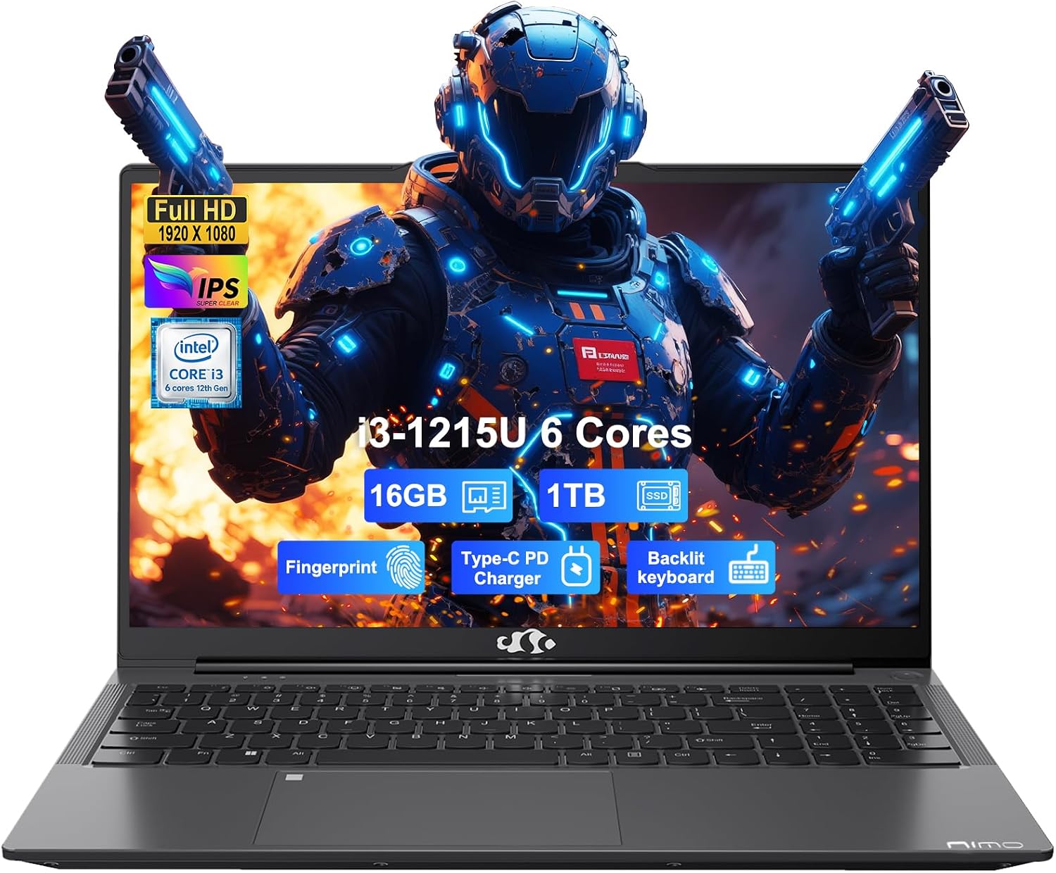 NIMO 15.6' IPS FHD-Business-Laptop, Intel 6 Core i3-1215U 16GB RAM 1TB SSD (Beat i5-1135G7, Up to 4.4GHz) Computer with Backlit Keyboard Fingerprint 65W Type C Wi-Fi 6 Numpad Win 11