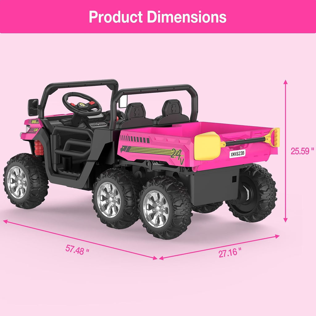 Hetoy 24V Ride on Dump Truck with Remote Control, Electric Dump Bed, Electric Utility Vehicles UTV 4WD Battery Powered 6 Wheeler Ride On Toys for Boys Girls (Pink)