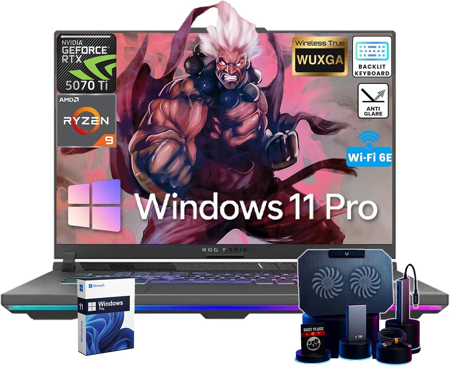 ASUS ROG Strix G16 Gaming Laptop • Dedicated GeForce RTX 5070 Ti • 16'' WUXGA Anti-Glare Display • AMD Ryzen 9 8940HX• Backlit KB • AI Noise Removal • Win 11 Pro • Accessories • 64GB DDR5+1TB SSD