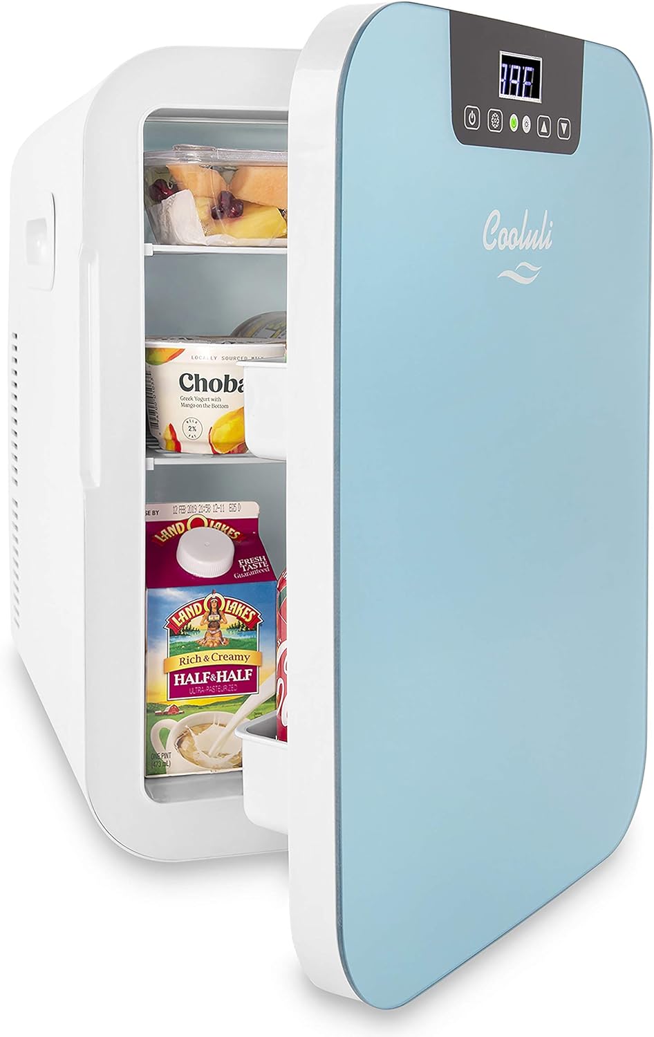 Cooluli 20L Mini Fridge For Bedroom - Car, Office Desk & College Dorm Room Glass Front Digital Temperature Control 12v Small Refrigerator for Food, Drinks, Skin Care, Beauty Breast Milk (Blue)