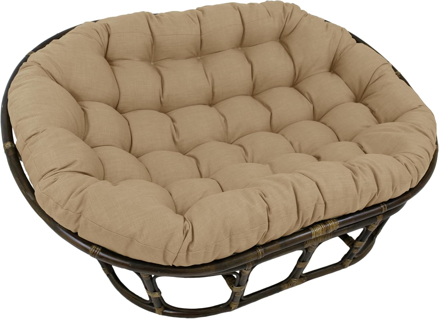 Blazing Needles Solid Outdoor Spun Polyester Double Papasan Cushion, 65' x 48', Sandstone
