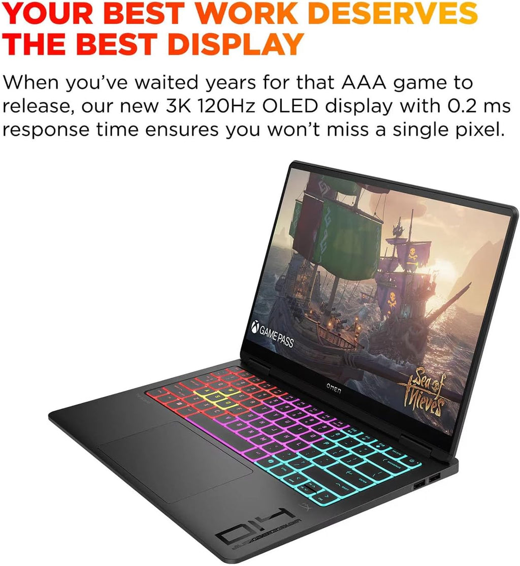 HP OMEN Transcend 14 AI Gaming Laptop 14.0' 2.8K (Intel Ultra 9-285H, GeForce RTX 5070 8GB, 32GB LPDDR5X, 1TB PCIe SSD, Win 11 Pro) w/DKZ USB Port Expander