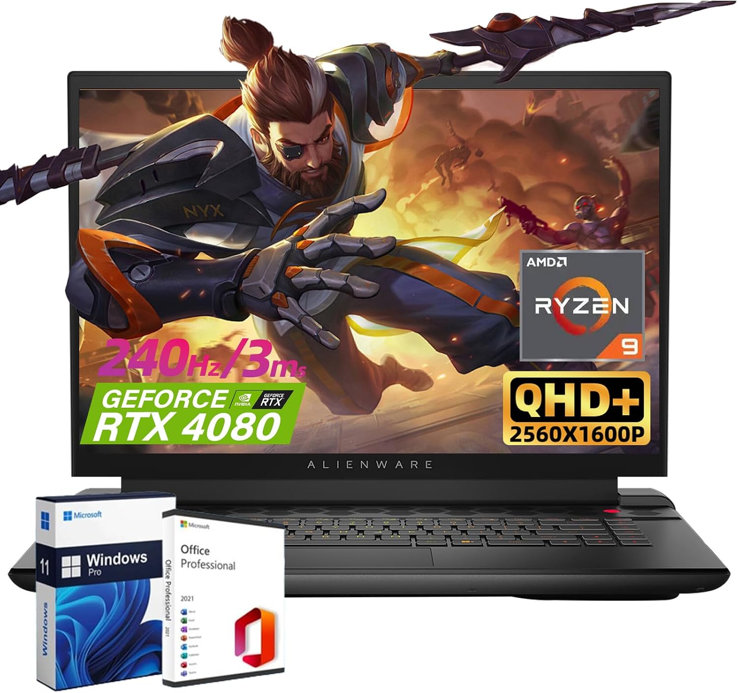 Alienware M16 Gaming Laptop Computer - 16' QHD+ 240Hz Display, AMD Ryzen 9 7845HX, NVIDIA RTX 4080, 32GB DDR5, 1TB SSD, Wi-Fi 6, Backlit Keyboard, Windows 11 Pro & Microsoft Office Lifetime License