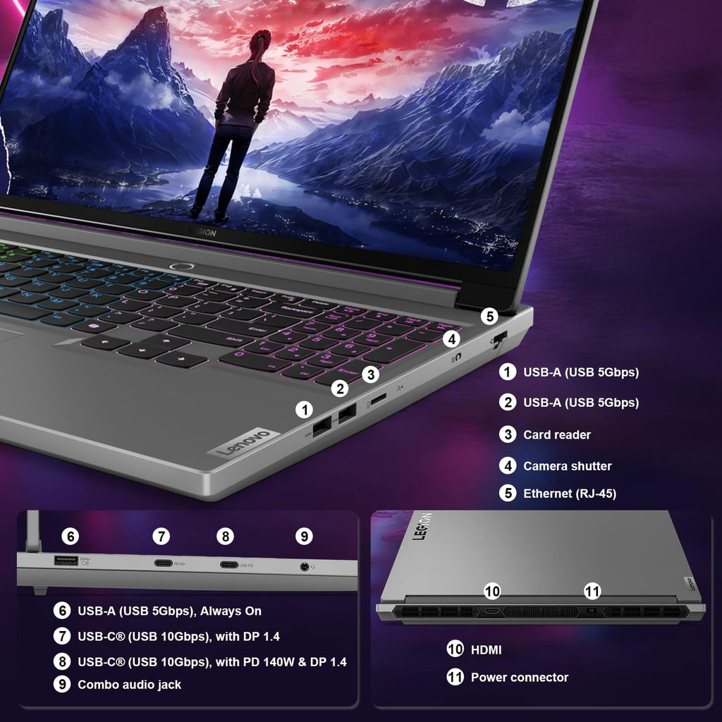 Lenovo Legion 5 Gaming Laptop, 16' WQXGA 2560x1600 165Hz, Intel i7-14650HX, GeForce RTX 4060, 64GB DDR5 RAM, 2TB SSD, AI-Power, Win11 Pro, Bundle with PCO Notebook Folding Radiator, Laptop Cooler