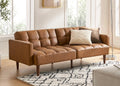 mopio 76.4' Futon Sofa Bed, Couch, Loveseat, Sleeper Sofa, Mid Century Modern Futon Couch, Sofa Cama, Couches for Living Room (Aaron PU, Pecan Brown)