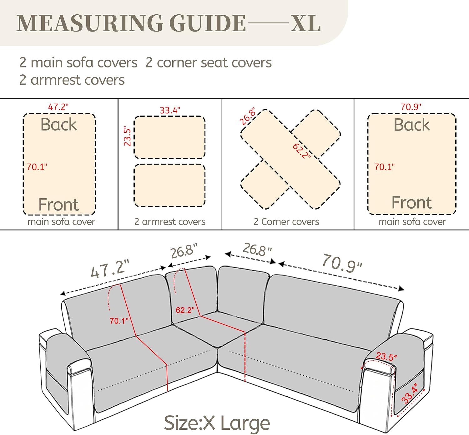 Sectional Couch Covers for Dogs 100% Waterproof Corner L Shaped Sofa Cover Pet Friendly Velvet Washable Anti Slip L Shape Modular Sofa Slipcover Protector with Pockets (Camel, X-Large)