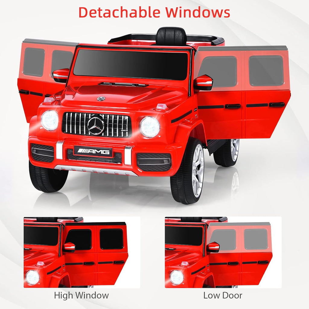 INFANS Licensed Mercedes Benz G63 Kids Ride On Car, 12V Electric Vehicle with Remote Control, Double Open Doors, Music, Bluetooth, Wheels Suspension, Battery Powered for Children Boy Girl (Red)