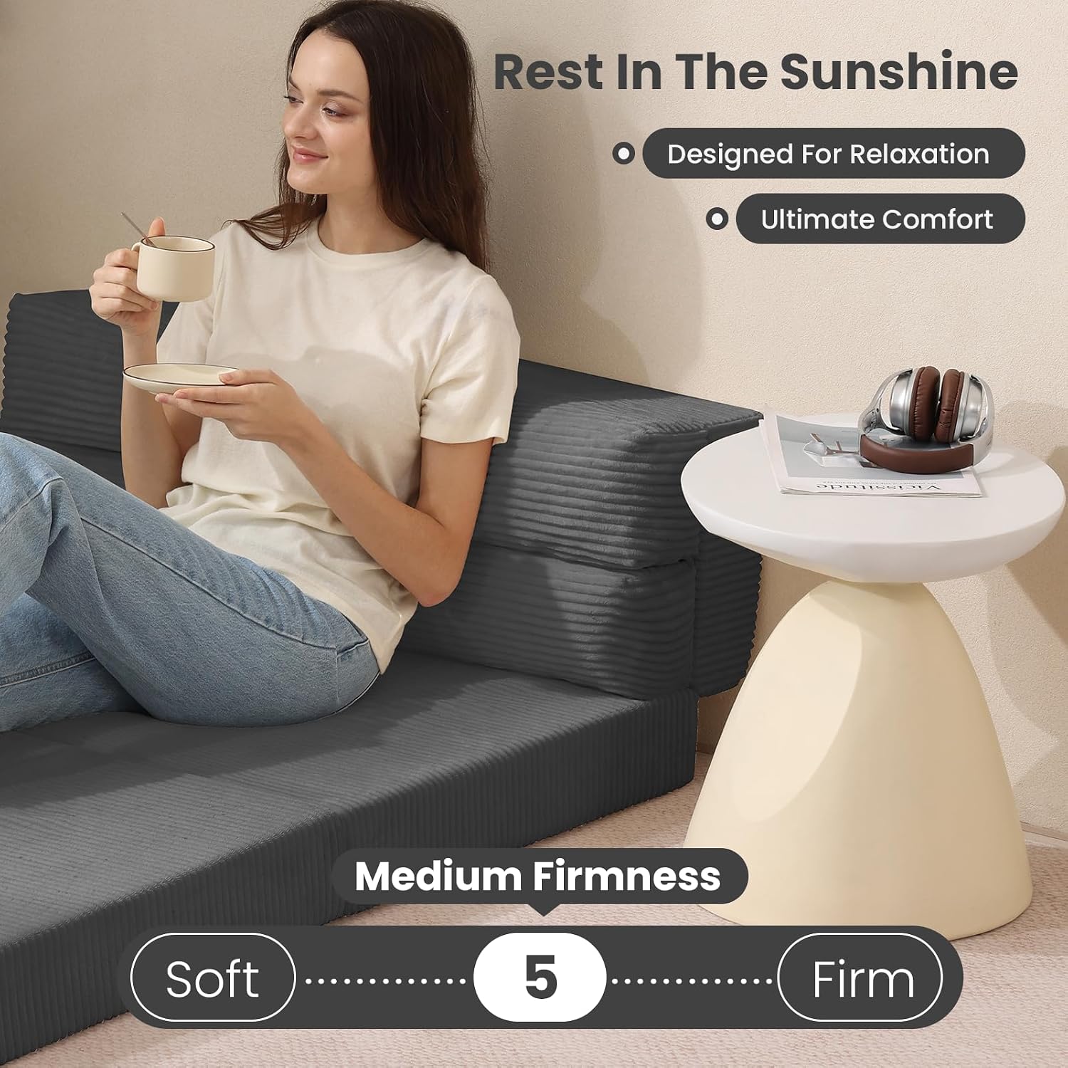 JUIKURY Folding Sofa Bed, Convertible Sleeper Chair with Pilow Foldable Matress, 2 in 1 Pull Out Loveseat Sofa Portable Fold Out Chair Bed Floor Couch Lounge for Living Room Bedroom (Grey, Queen)