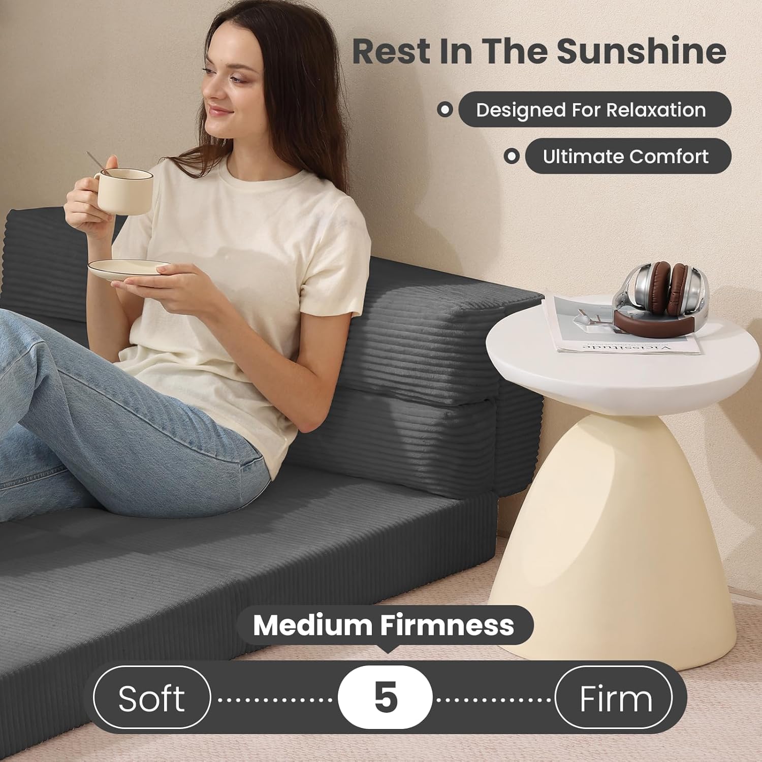 JUIKURY Folding Sofa Bed, Convertible Sleeper Chair with Pilow Foldable Matress, 2 in 1 Pull Out Loveseat Sofa Portable Fold Out Chair Bed Floor Couch Lounge for Living Room Bedroom (Grey, Full)