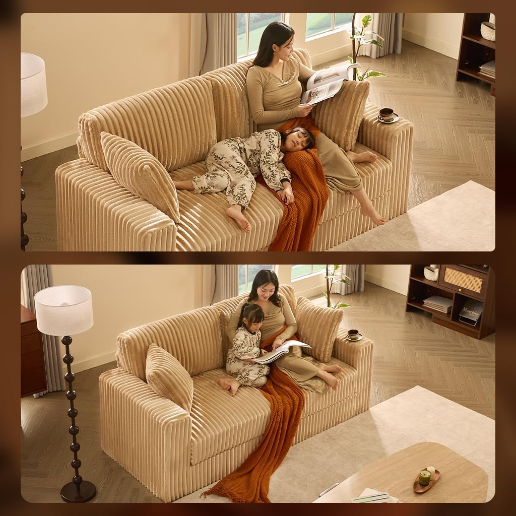 Cloud Couch Queen Sofa 80' 2-Seater Sofa(Not Boneless), Set of Modern Corduroy Loveseat with Deep Seats, High Backrest & Pocket Spring Cushions, Comfy Upholstered Couch for Living Room, Camel