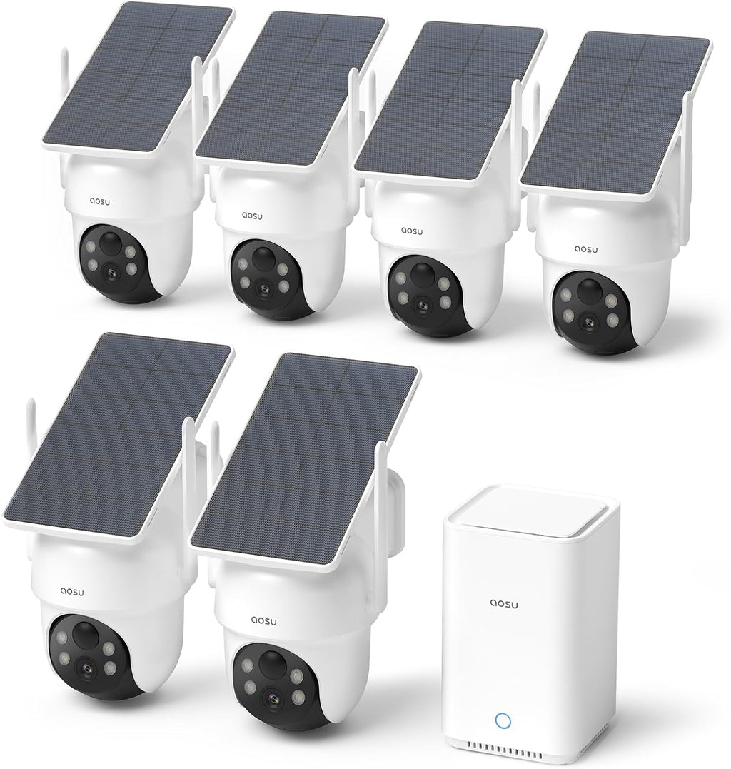 AOSU Outdoor Security Bundle – 6-Cam Wireless Solar Camera Kit with 360° Pan-Tilt + Smart Wireless Video Doorbell with Head-to-Toe View, Package Detection, No Subscription, Works with Alexa & Google A