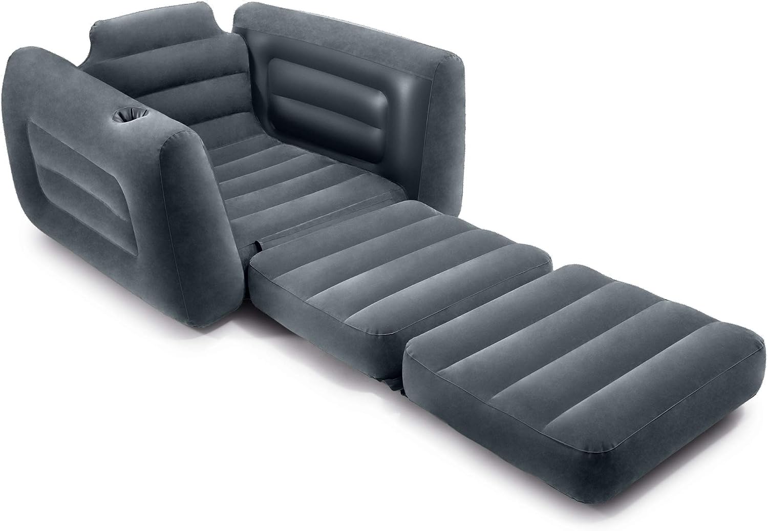 Intex 2 in 1 Inflatable Pull Out Sofa Chair and Twin Air Bed Mattress with Cup Holders for Indoor and Outdoor Use for Adults (3 Pack), Charcoal