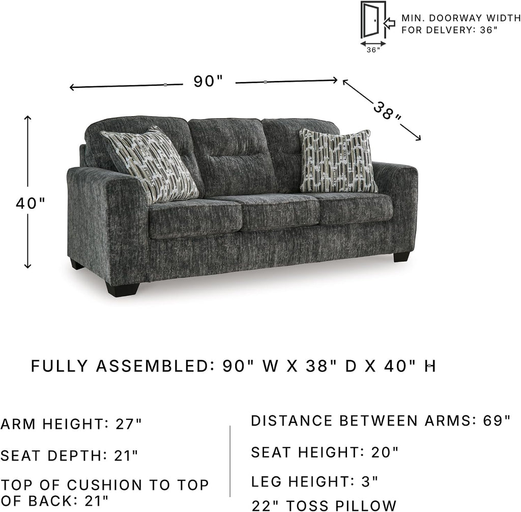 Signature Design by Ashley Lonoke Modern Sofa with 2 Accent Pillows, Gray