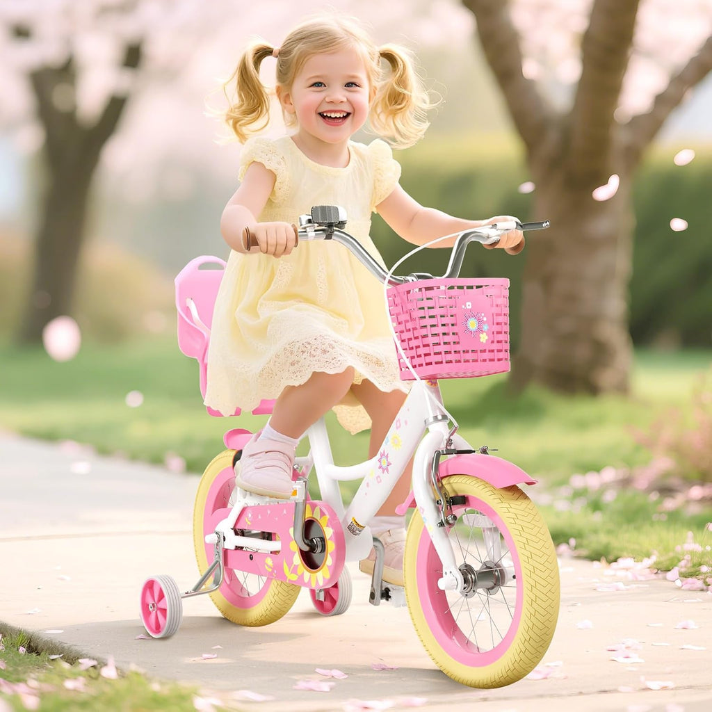 Glaf Toddler Bike 12 14 16 20 Inch Girls Bike with Training Wheels Kids Bike for 2-12 Year Old with Doll Seat & Basket
