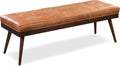 Poly & BARK 55' Tufted Leather Bed Bench for Bedroom End of Bed - Living Room Entry Way Bench - Pure Italian Leather Upholstery with a Solid Wood Frame - Ottoman Bench with Wooden Legs - Cognac Tan