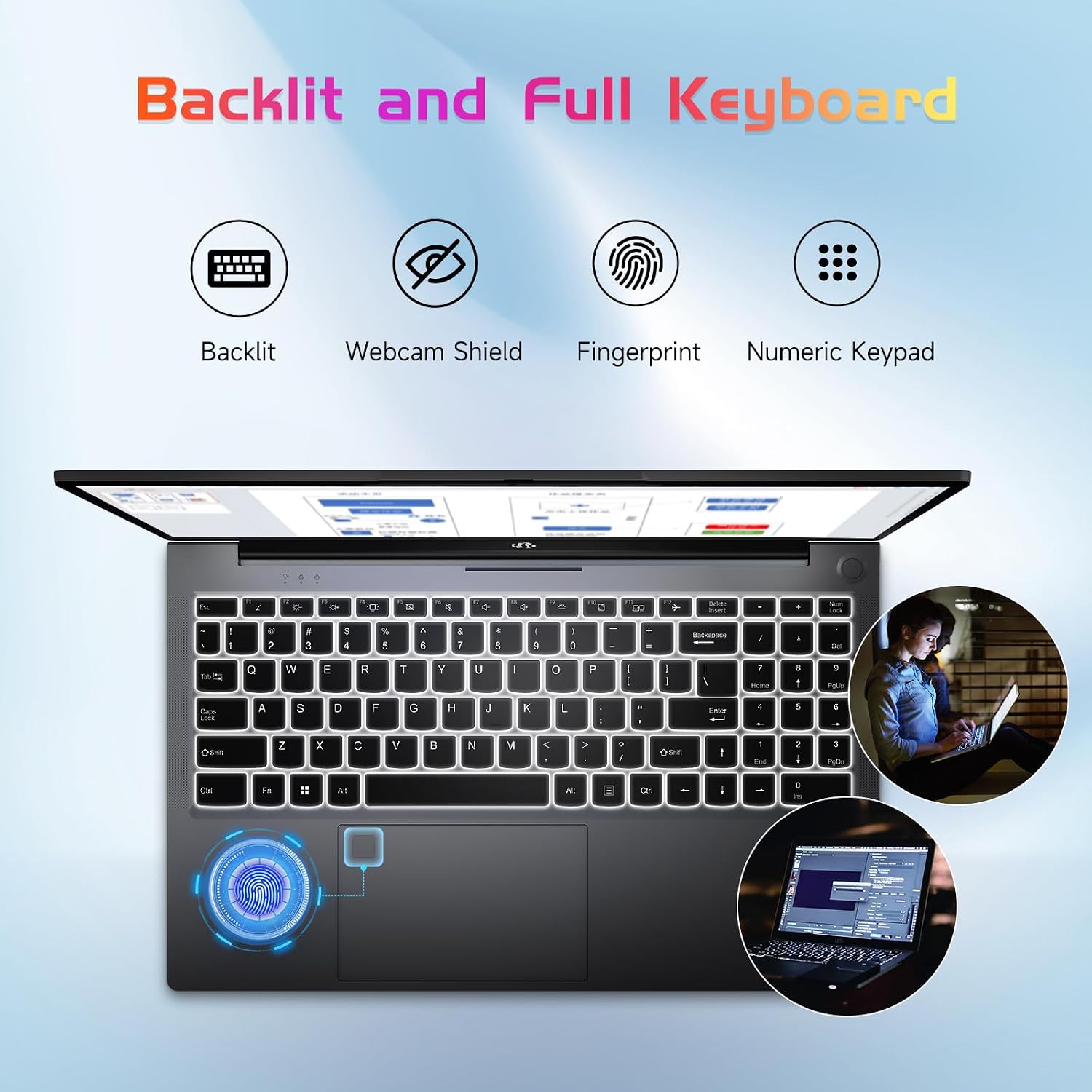 NIMO 15.6' IPS FHD-Student-Laptop, Intel Pentium Quad Core N100 16GB RAM 512GB SSD (Beat i3-1115G4, Up to 3.4GHz) Computer with Backlit Keyboard Fingerprint GaN Type C WiFi 6 BT5.2 Win 11