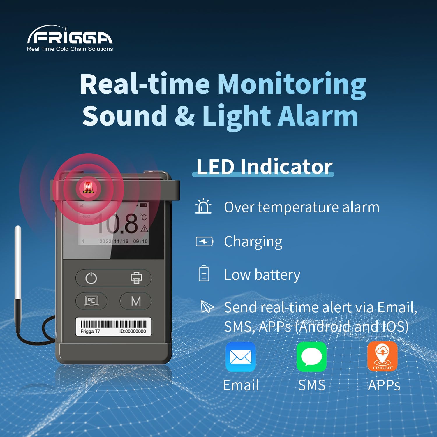 Frigga T71 4G/5G Reusable Real-Time Temperature Data Logger with External Sensor Remote Temperature Monitor Digital Refrigerator Thermometer Rechargeable 24/7 Monitoring & Instant Alerts