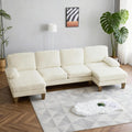 Karl home U-Shape Sectional Sofa Couch 111' Modern 4-Seat Sofa with Chaises Chenille Fabric Upholstered Covertible Couch with Wood Grain Legs for Living Room, Reception Room, Apartment, Beige