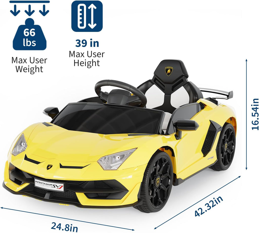 Garvee 12V Kids Electric Car with Remote Control, LED Lights & Sound System - Licensed Lamborghini Battery Powered Ride-On Toy for Boys & Girls (Yellow)