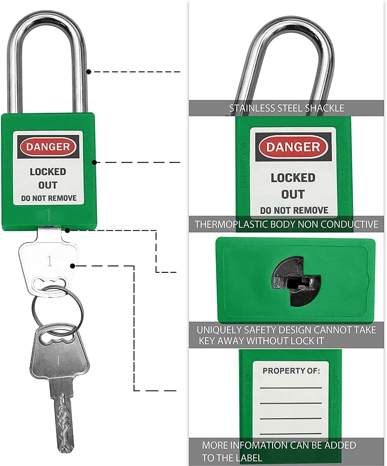 SAFBY 50 Keyed Different Lockout Tagout Locks with 50 Lock Out Tag Out Tags - Loto Safe Padlocks for Lock Out Tag Out Stations and Devices
