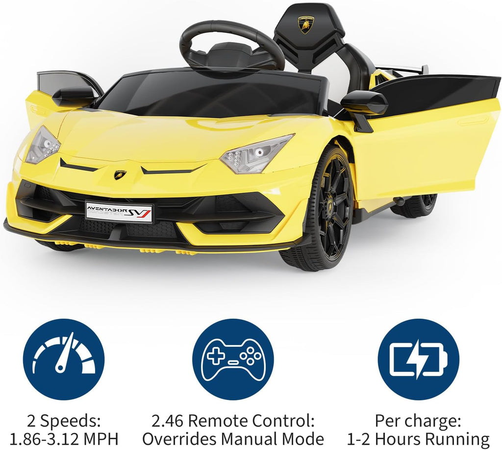 Garvee 12V Kids Electric Car with Remote Control, LED Lights & Sound System - Licensed Lamborghini Battery Powered Ride-On Toy for Boys & Girls (Yellow)