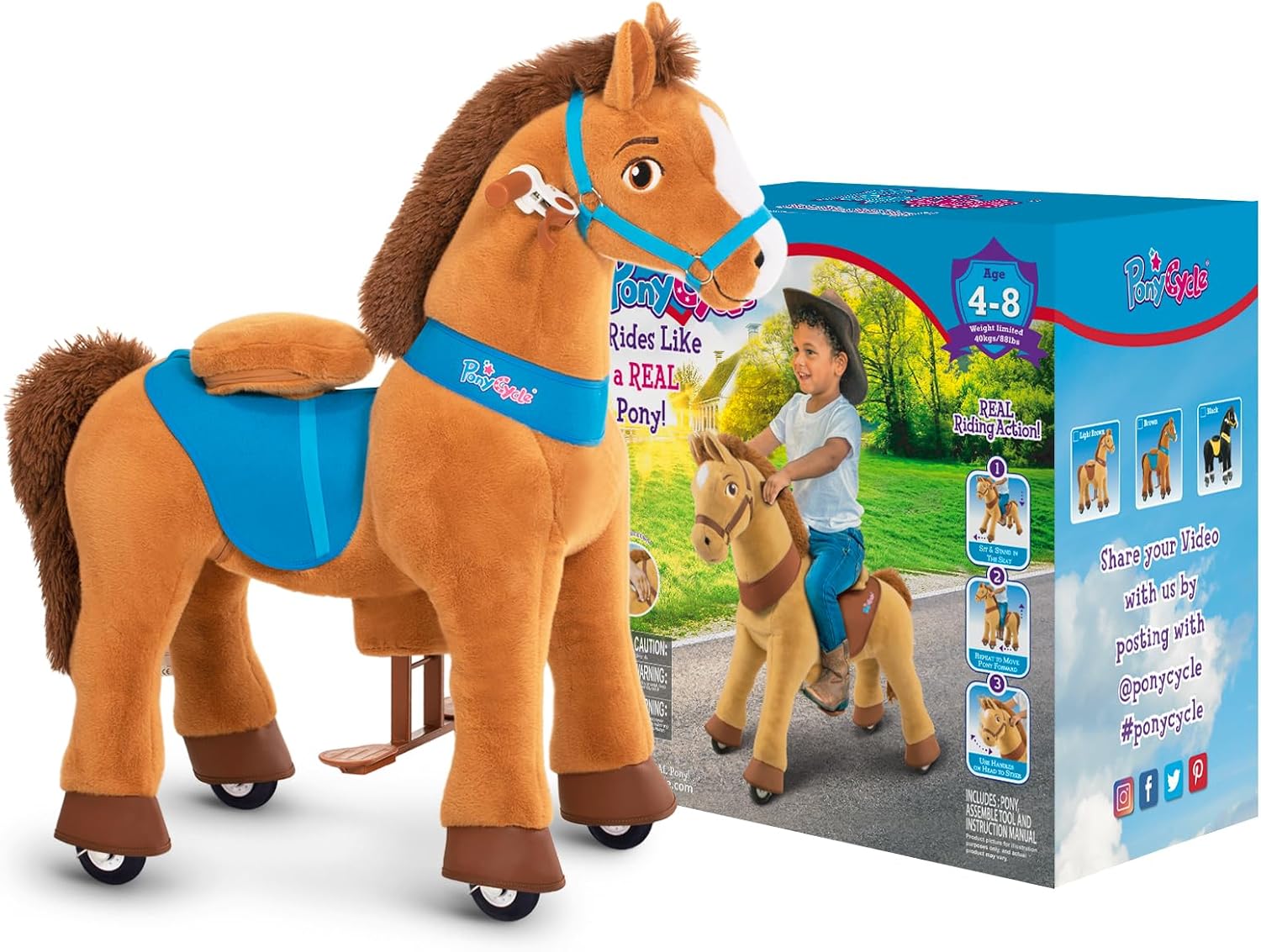 PonyCycle Kids Horse Ride on Toys Plush Interactive Riding Horse No Battery Required for Toddlers 3-4 Walking Rocking Horse Giddy up Riding Gifts Toys Brown E337