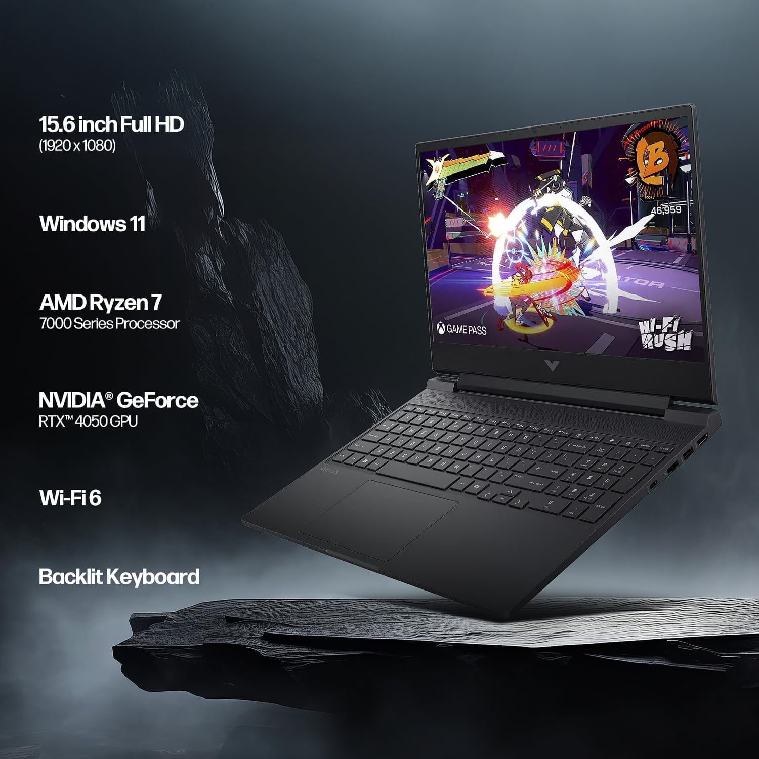 HP Victus 15.6' FHD 144 Hz IPS Gaming Laptop, AMD Ryzen 7 7445HS Processor, GeForce RTX 4050, 16GB RAM 1TB SSD, Webcam, Wi-Fi 6, Backlit Keyboard, Windows 11 Pro, Black