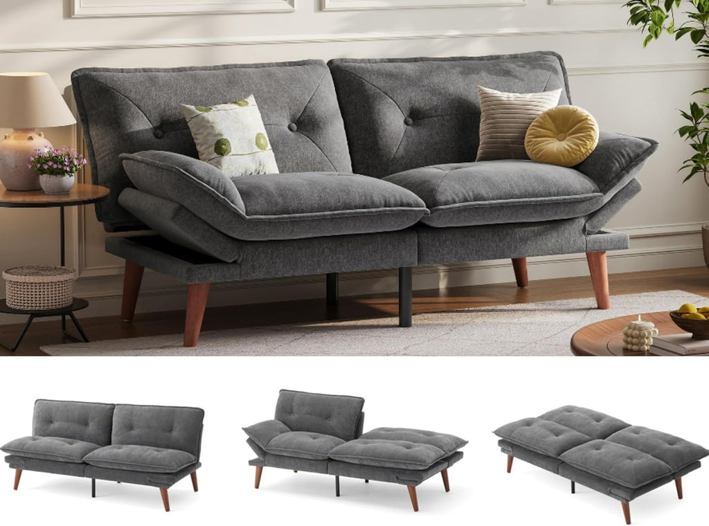 LINSY HOME Futon Sofa Bed, 70' Futon Couch with Adjustable Backrest and Armrest, Comfy Loveseat Convertible Folding Sleeper Sofa Couches for Small Spaces Living Rooms Apartment Office