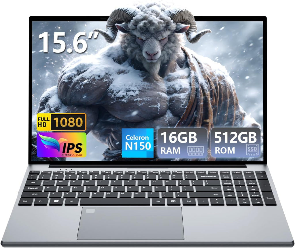 Gaming Laptop, Twin Lake N150 Laptops(up to 3.6GHz), 15.6 inch Lap top with 16GB DDR4 512GB SSD, Backlit KB Fingerprint, FHD 1920*1080, Win 11 Pro, WiFi 5,BT 4.2, Portable Laptops, Gaming laptops