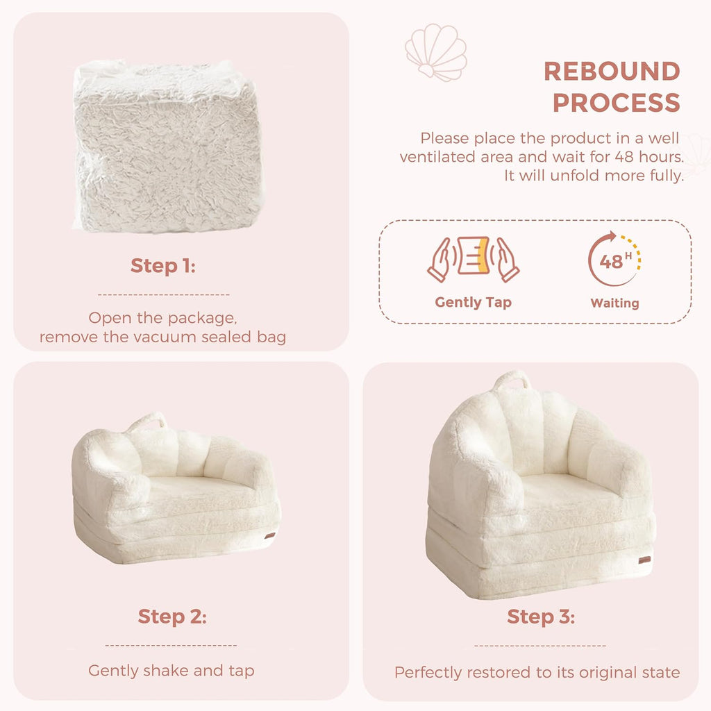 MAXYOYO Folding Sofa Bed, 2 in 1 Convertible Sofa to Lounger Comfy Single Bean Bag Chair for Adults, Floor Sleeper Couch with Handle, Faux Fur Couch Bed for Living Room Bedroom, Beige