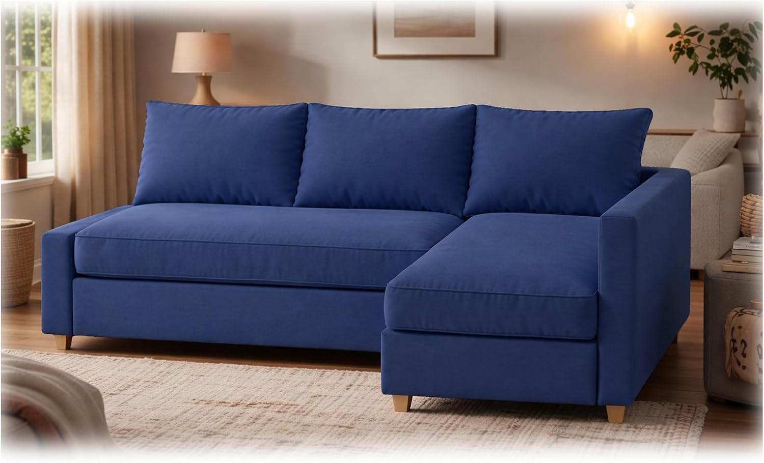 Durable Polyester Flax Friheten Sleeper Sofa Cover Replacement is Compatible with IKEA Friheten Sofa Bed, Or Corner, Or Sectional Slipcover. Sofa Cover Only (Polyester Blue Left Longer)