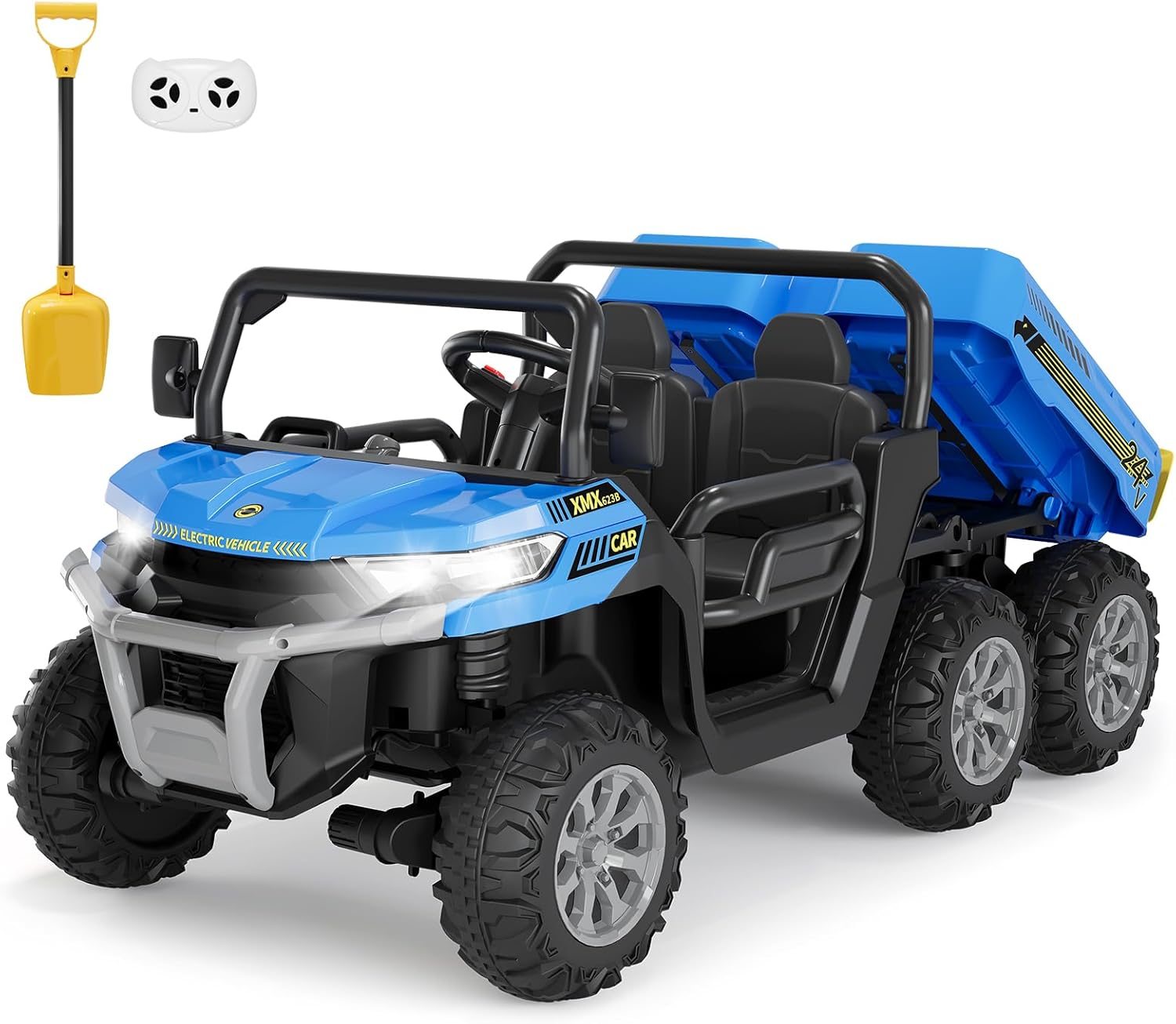 Hetoy 24V 2-Seater Ride On Dump Truck with Parent Remote Control, 4WD 6-Wheel Electric Car for Big Kids, UTV Style Dump Bed & Music Horn, ASTM/CPSIA Certified (Ages 3+)