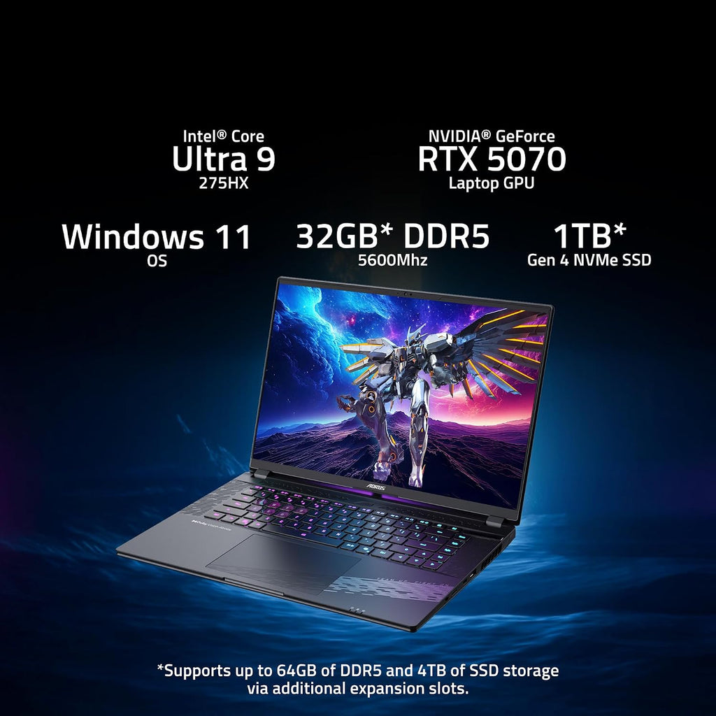 GIGABYTE - AORUS Elite 16 Gaming Laptop - 165Hz 2560x1600 WQXGA - NVIDIA GeForce RTX 5070 - Intel Core Ultra 9 275HX - 1TB SSD with 32GB DDR5 RAM - Windows 11 Home AD (AORUS Elite 16 BWHC3USC64SH)