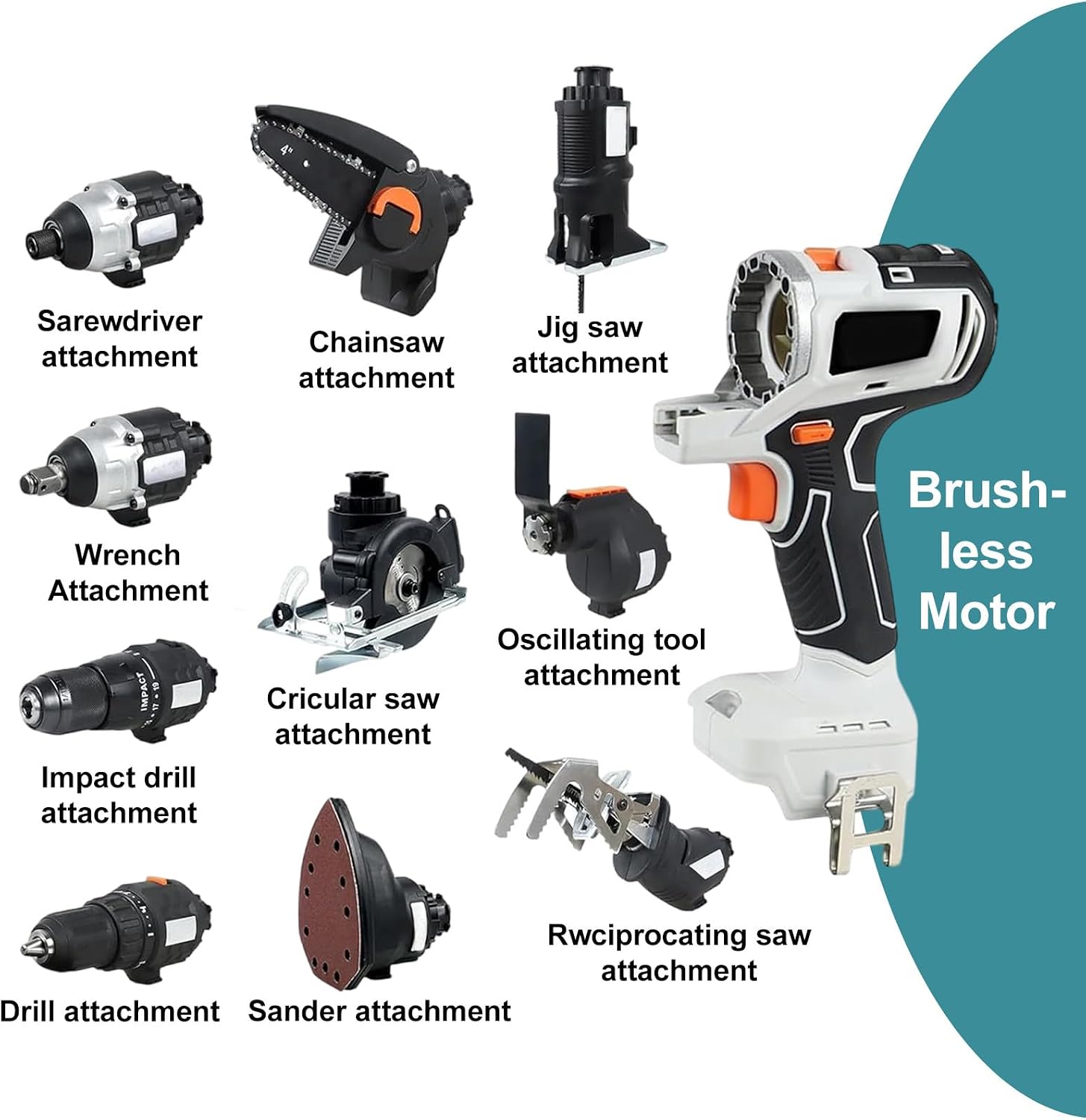 18 V Power Tool Combo Kit, 10-Tool Cordless Power Drill Tool Set with Charger & 2 Batteries, Portable Brushless Woodworking Power Tool Kit, for Home, Company