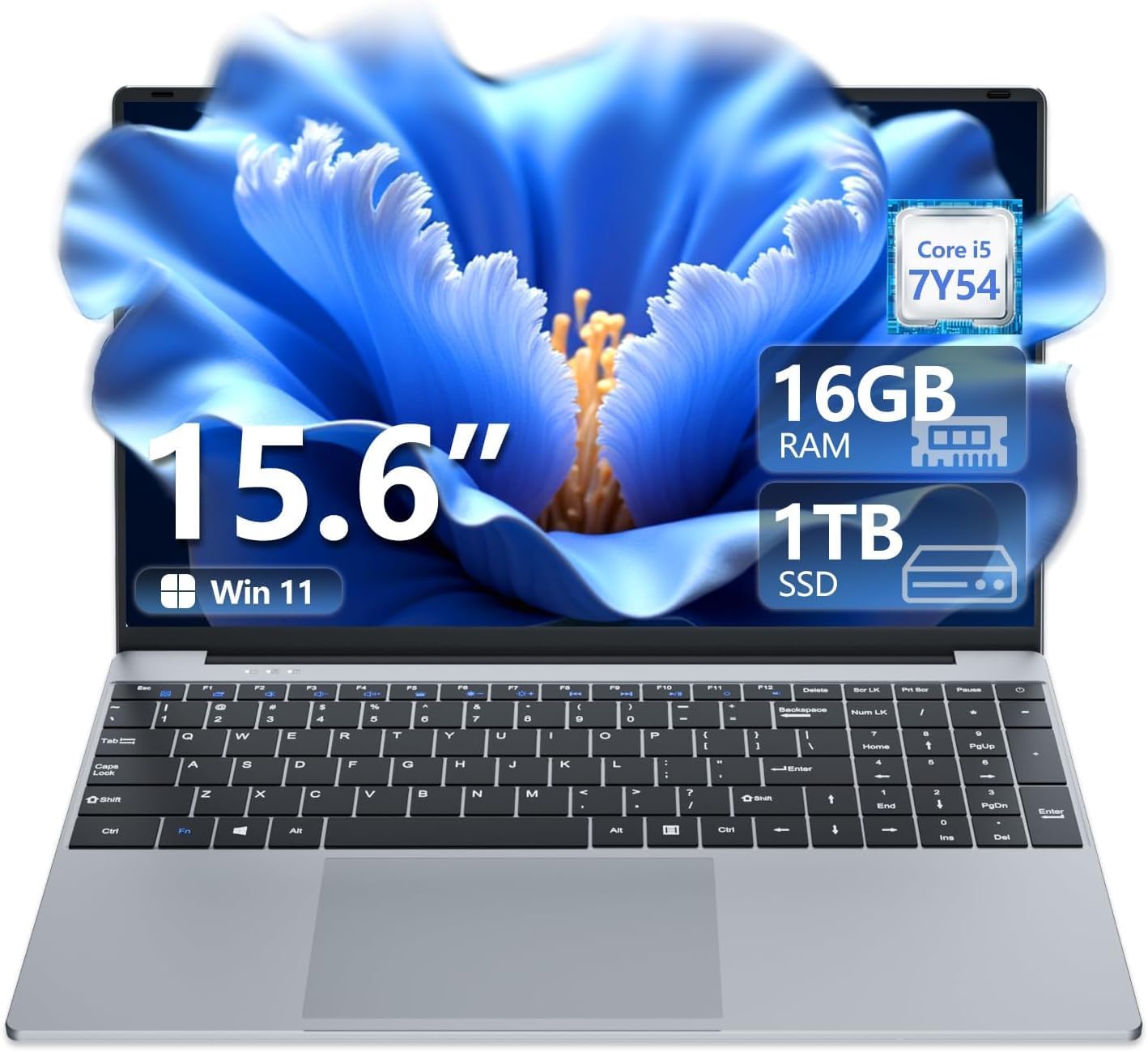 Laptop, 15.6 inch Laptop Computer Core i5-7Y54(Up to 3.20 GHz), Win 11 Pro Lap Top, 16GB RAM 1TB SSD PC, Office 365, FHD 1920 * 1080,UHD Graphics, Backlit KB, 180°Open, WIFI5, BT4.2, 38.5Wh Battery